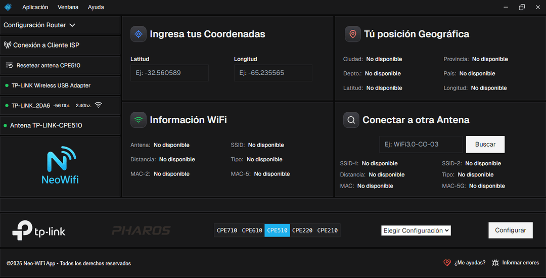 Pantalla principal de la aplicación